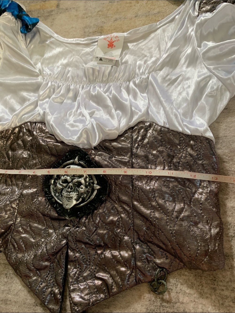 Rubie's Wht Pirate Top/ Metallic Brown Bodice -Blue Ties w/black skirt Costume - Picture 7 of 16